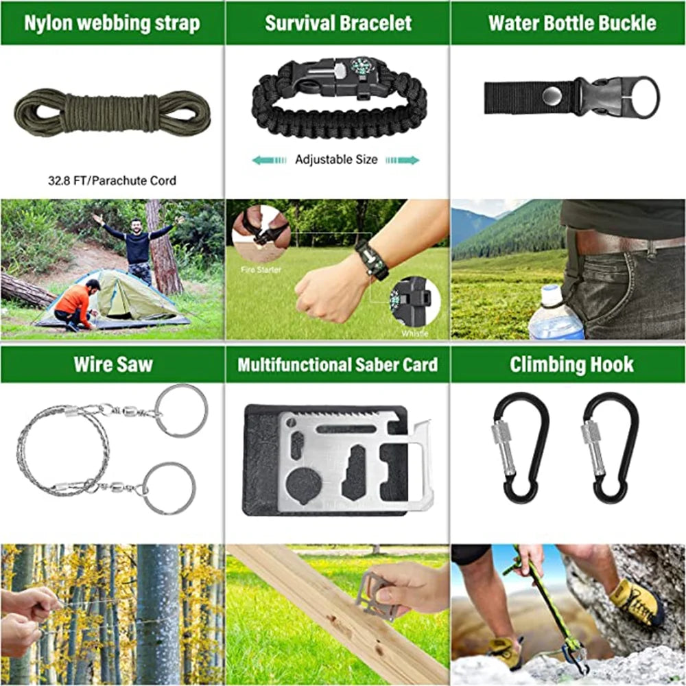 Survival Kit and First Aid Kit, 142Pcs Professional Survival Gear and Equipment for Boating Hunting Camping Hiking Outdoor Adventure
