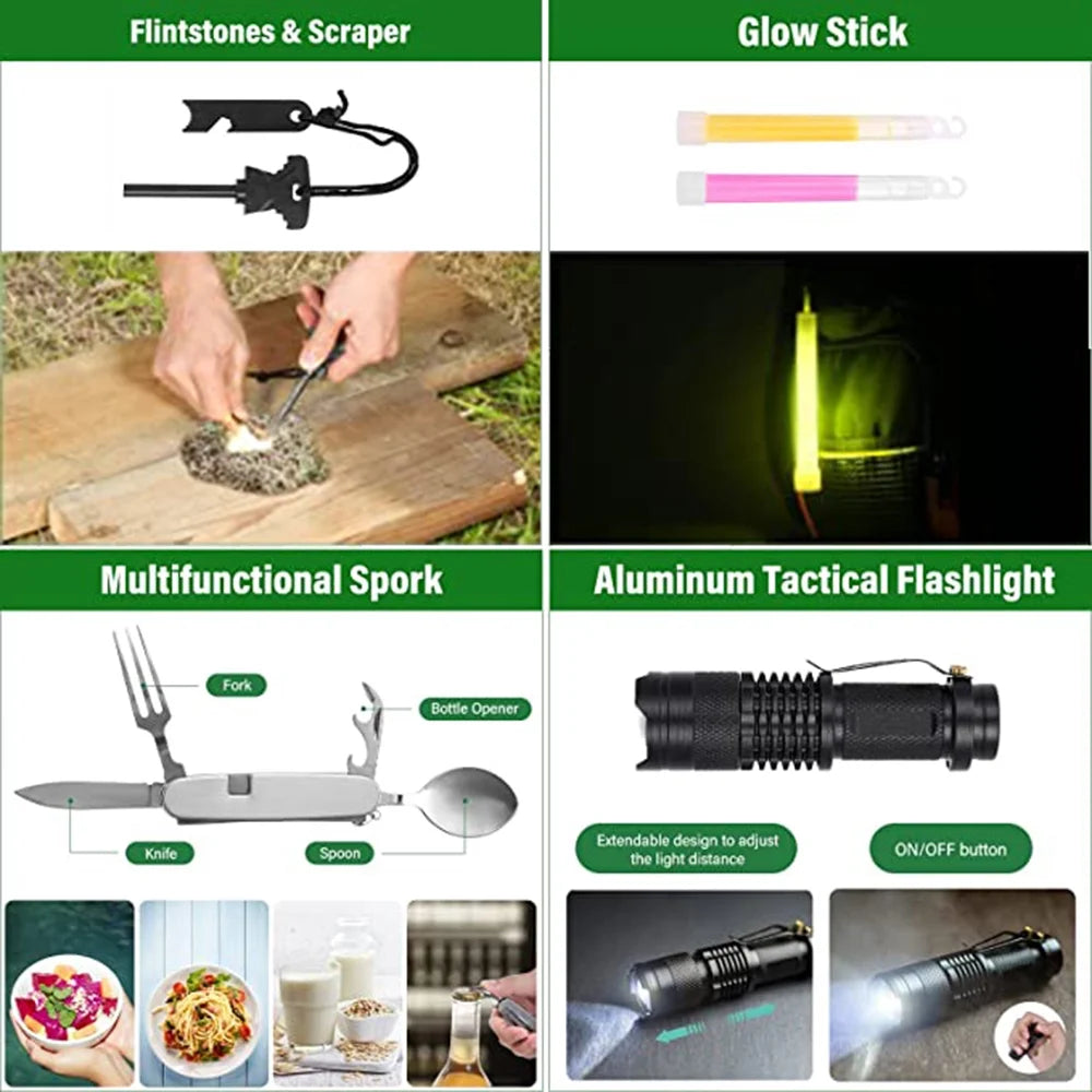 Survival Kit and First Aid Kit, 142Pcs Professional Survival Gear and Equipment for Boating Hunting Camping Hiking Outdoor Adventure