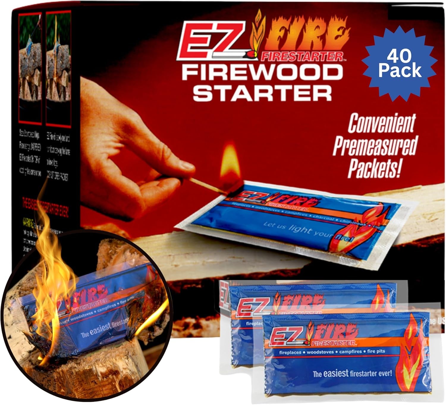 – All-Natural Fire Starters for Campfires, Fire Pits, Bbqs & Fireplaces – Long Burning, Weather-Resistant, Non-Toxic & Easy to Light | 40 Pack