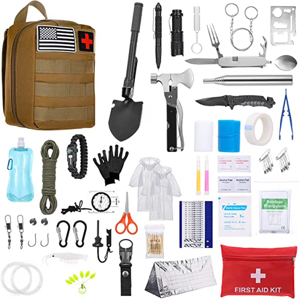 Survival Kit and First Aid Kit, 142Pcs Professional Survival Gear and Equipment for Boating Hunting Camping Hiking Outdoor Adventure