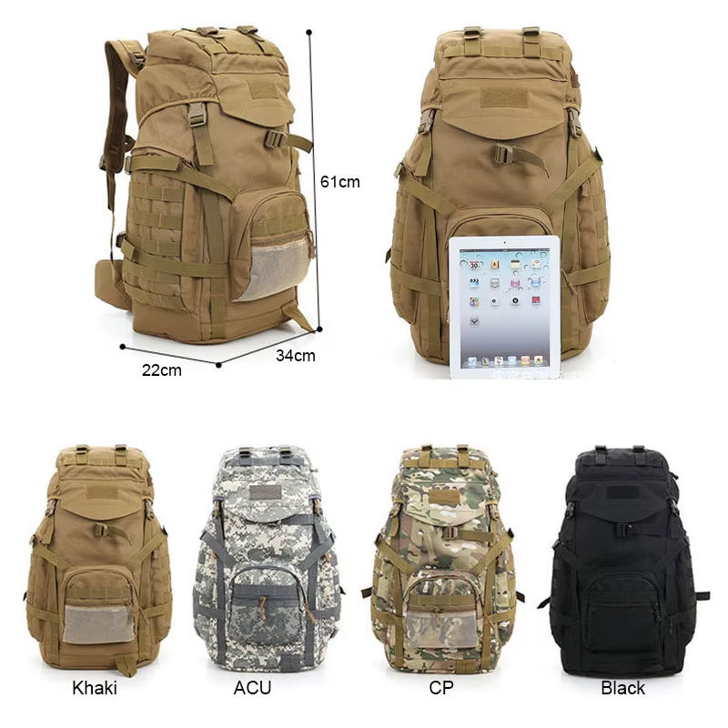 Molle 60L Camping Backpack Tactical Bag Large Waterproof Backpacks Camouflage Hiking Men Outdoor Bags XA281WA