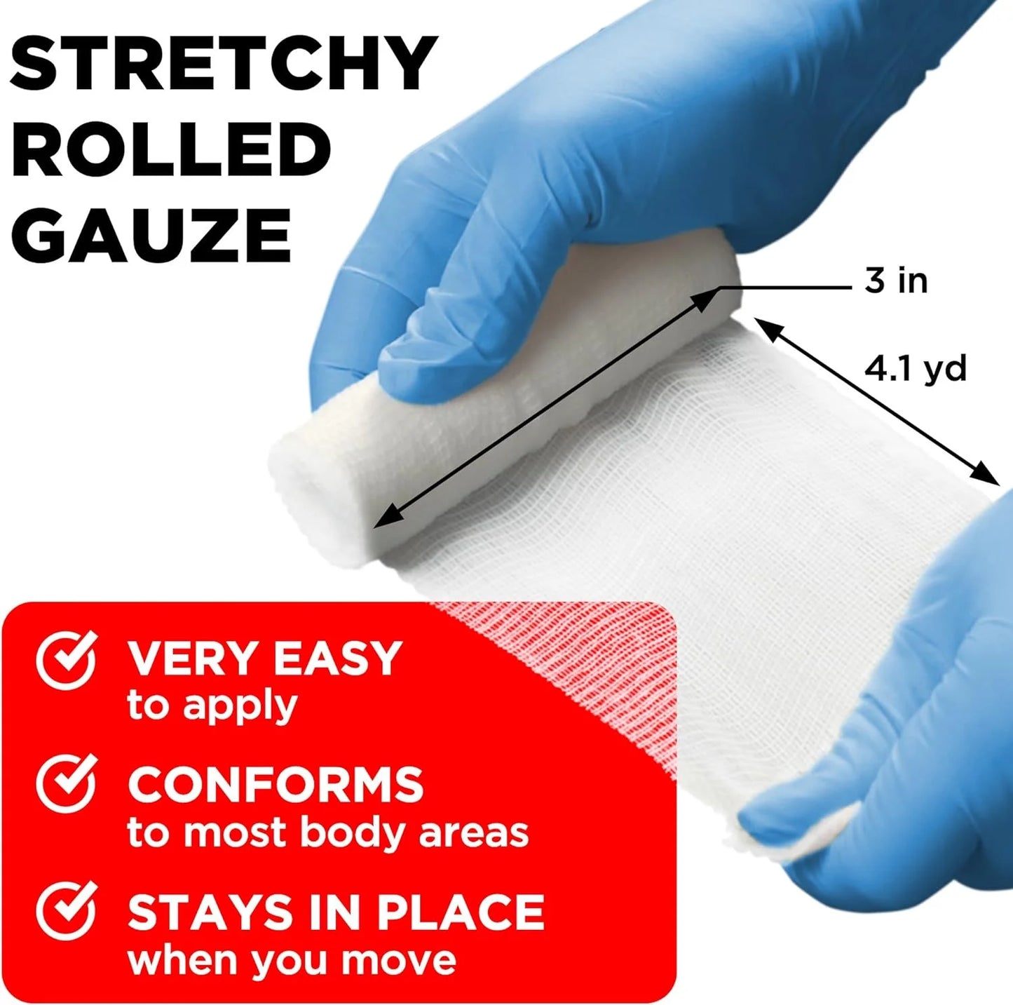 Premium Gauze Rolls - 36 Pack - 3" X 4.1Yd First Aid Rolled Gauze - Individually Wrapped with 2 Bonus Tapes - Breathable Conforming Stretch Wrap for Wounds