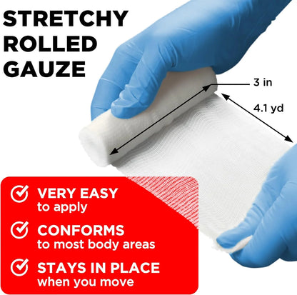 Premium Gauze Rolls - 36 Pack - 3" X 4.1Yd First Aid Rolled Gauze - Individually Wrapped with 2 Bonus Tapes - Breathable Conforming Stretch Wrap for Wounds
