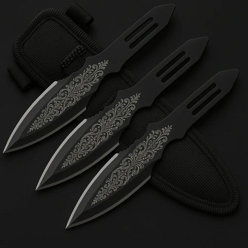 Custom Engraved 3-Piece Throwing Knife Set – 5.5″ Stainless Steel Two-Tone Blades with Nylon Sheath
