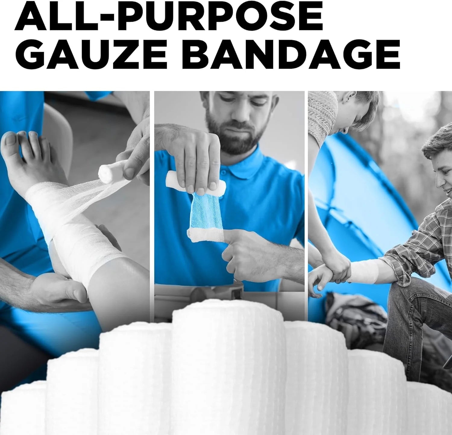 Premium Gauze Rolls - 36 Pack - 3" X 4.1Yd First Aid Rolled Gauze - Individually Wrapped with 2 Bonus Tapes - Breathable Conforming Stretch Wrap for Wounds