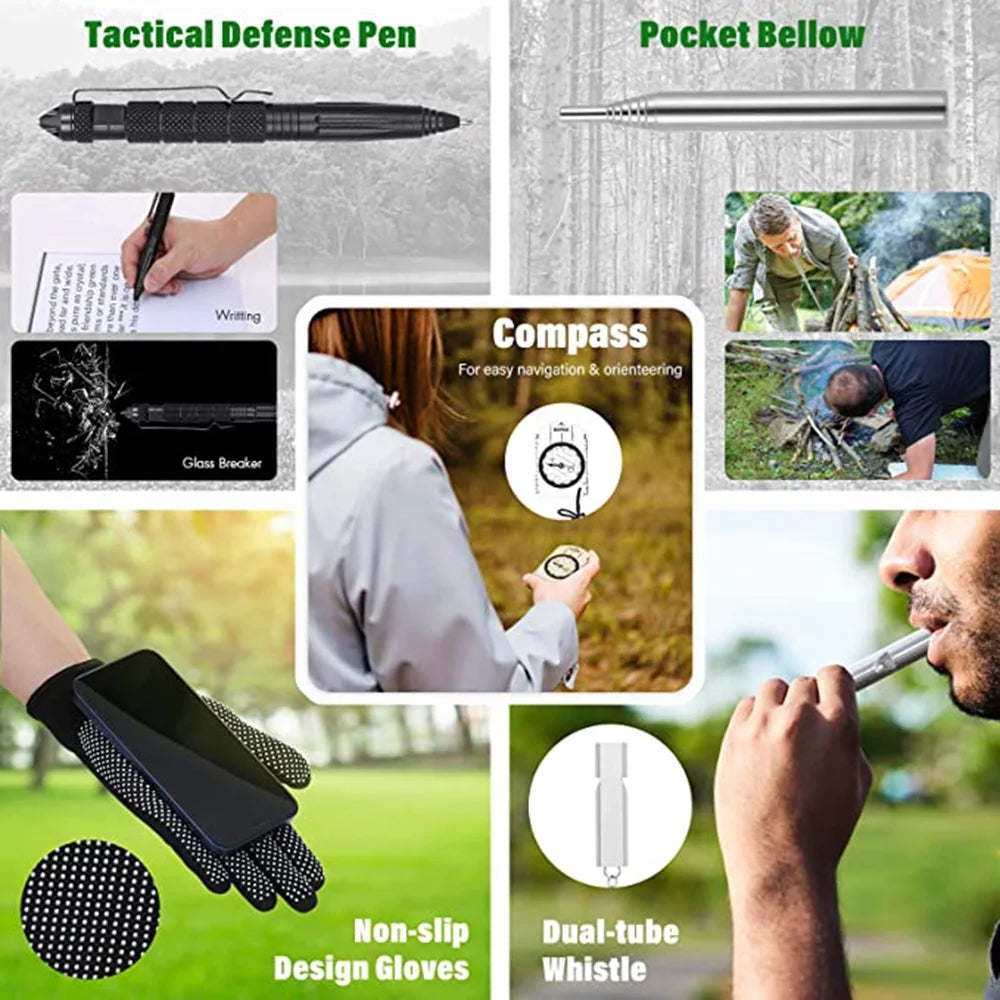 Survival Kit and First Aid Kit, 142Pcs Professional Survival Gear and Equipment for Boating Hunting Camping Hiking Outdoor Adventure