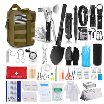 Survival Kit and First Aid Kit, 142Pcs Professional Survival Gear and Equipment for Boating Hunting Camping Hiking Outdoor Adventure