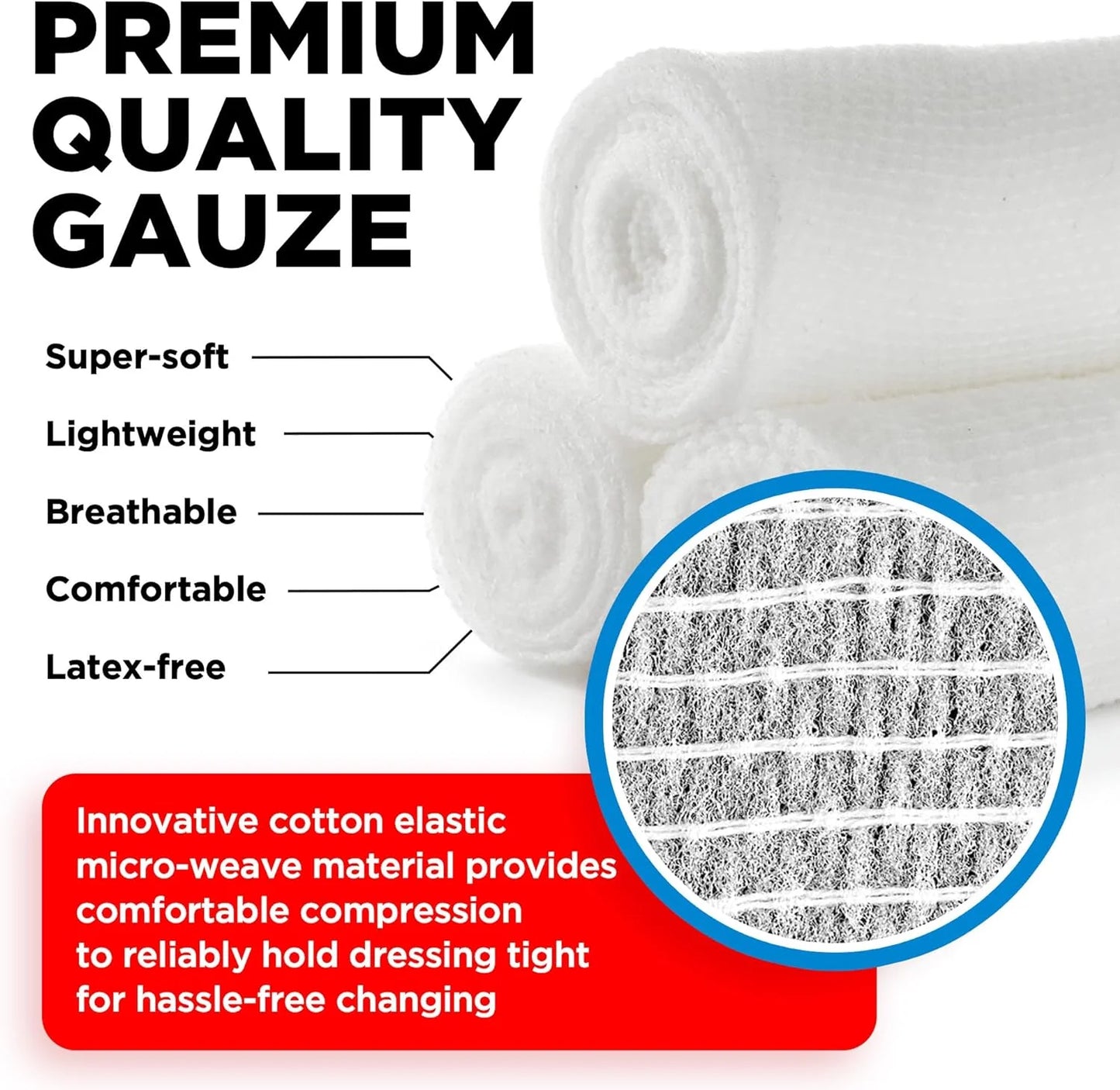 Premium Gauze Rolls - 36 Pack - 3" X 4.1Yd First Aid Rolled Gauze - Individually Wrapped with 2 Bonus Tapes - Breathable Conforming Stretch Wrap for Wounds